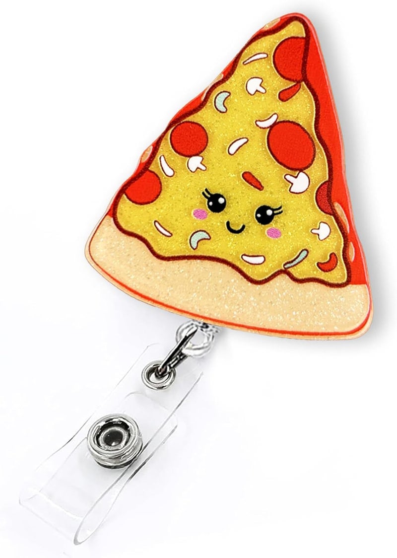 LEBEIGHT Cute Pizza Badge Reel Retractable, Funny Food Badge Reel for Nurse Nursing Student RN CNA LPN CMA Medical Worker & Teacher, Personalized Nurse Gifts, Pizza Lovers ID Badge Holder with Alligator Clip - Image 1